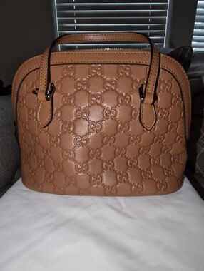 Gucci Burnt Orange Embossed GG Leather Dome Satchel - Send Me An Offer